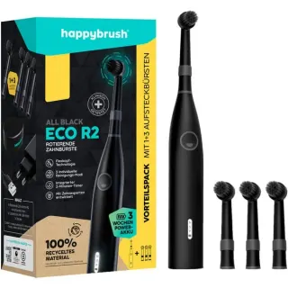 happybrush ECO R2 Allblack + 3 Refills, Elektrische Zahnbürste (schwarz)