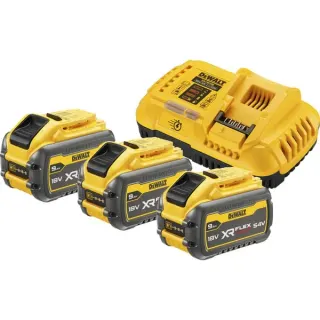 DEWALT XR FLEXVOLT Akku Starterkit DCB118X3, inkl. 3x Akku 54Volt 3Ah, Set (gelb/schwarz, 54Volt 3Ah oder 18Volt 9Ah, Schnellladegerät DCB118)
