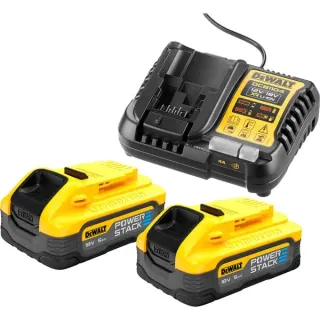 DEWALT Powerstack Akku Starterkit DCB1104H2, inkl. 2x Akku 18Volt, Set (gelb/schwarz, 18Volt 5Ah, Schnellladegerät DCB1104)