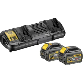 DEWALT XR FLEXVOLT Akku Starterkit DCB132T2, inkl. 2x Akku 54Volt 2Ah, Set (gelb/schwarz, 54Volt 2Ah oder 18Volt 6Ah, Doppel-Schnellladegerät DCB132)