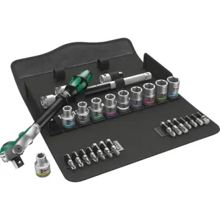 Wera 8100 SC 6 Zyklop Speed-Knarrensatz, 28-teilig, Werkzeug-Set (schwarz/grün, 1/2", Speed-Knarre mit schwenkbarem Kopf)