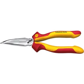 Wiha Flachrundzange Professional electric, Greifzange (rot/gelb, mit Seitenschneider, 40° gebogene Form)