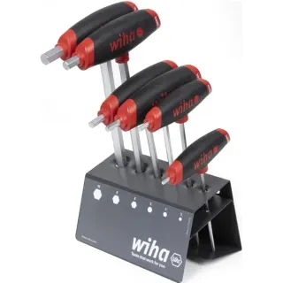 Wiha Stiftschlüssel-Set Hex, mit Quergriff ComfortGrip, Schraubendreher (schwarz/rot, 6-teilig mit Seitenabtrieb, mit Werkbankständer)