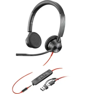 HP Poly Blackwire 3325 USB-C Stereo-Headset + 3,5 mm-Stecker + USB-C/A-Adapter (schwarz)
