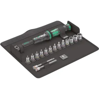 Wera Drehmomentschlüssel Bicycle Set Torque 1, 16-teilig (schwarz/grün, Click-Torque A 5 mit Umschaltknarre)