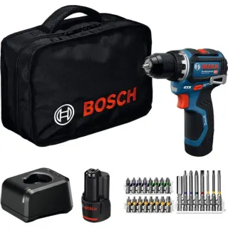 Bosch Professional Akku-Bohrschrauber GSR 12V-32 Professional, 12Volt (blau/schwarz, 2x Li-Ionen Akku 2,0Ah, 24-teiliges Zubehör-Set, Werkzeugtasche)