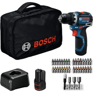Bosch Professional Akku-Bohrschrauber GSR 12V-32 Professional, 12Volt (blau/schwarz, 2x Li-Ionen Akku 2,0Ah, 36-teiliges Zubehör-Set, Werkzeugtasche)
