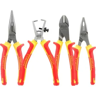 Stanley Zangen-Set VDE FATMAX, 4-teilig (rot/gelb, Kombizange, Seitenschneider, Abisolierzange, Spitzzange)