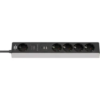 Brennenstuhl Steckdosenleiste 5-fach (grau/schwarz, 1,5 Meter, 2x USB-A, 1x USB-C Power Delivery)