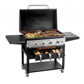 Blackstone 36" Griddle Grillstation, Gasgrill mit Deckel und Airfryer (schwarz, 4 Grillzonen, 17,5kW, 2 Airfryer, 1 Warmhalteschublade)