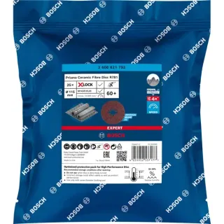 Bosch Professional X-LOCK Expert R781 Prisma Ceramic Fiberschleifscheibe, Ø 115mm, K60 (25 Stück, Bohrung 22,23mm)