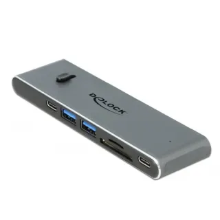 DeLOCK Dual USB Type-C mit HDMI / USB 3.2 / SD / PD 3.0, Dockingstation (grau)