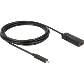 DeLOCK USB 3.2 Gen 2 Aktivverlängerungskabel, USB-C Stecker > USB-C Buchse (schwarz, 3 Meter, 10 Gbps, mit DC Strombuchse)