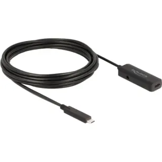 DeLOCK USB 3.2 Gen 2 Aktivverlängerungskabel, USB-C Stecker > USB-C Buchse (schwarz, 5 Meter, 10 Gbps, mit DC Strombuchse)