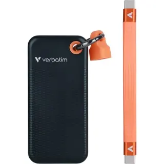 Verbatim Pocket SSD 2 TB, Externe SSD (schwarz/orange, USB-C 3.2 Gen 2 (10 Gbit/s), mit Schlüsselring und Kabelhalter)
