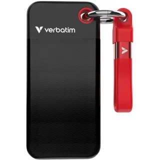 Verbatim Pocket SSD 2 TB, Externe SSD (schwarz/rot, USB-C 3.2 Gen 2 (10 Gbit/s), mit Schlüsselring und Kabelhalter)