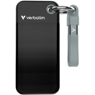 Verbatim Pocket SSD 2 TB, Externe SSD (schwarz/grau, USB-C 3.2 Gen 2 (10 Gbit/s), mit Schlüsselring und Kabelhalter)