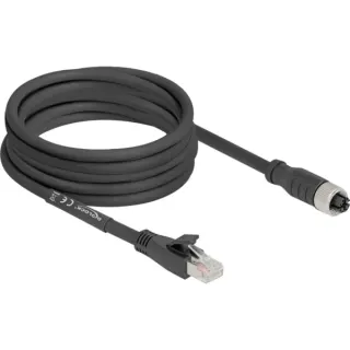 DeLOCK M12 Kabel X-kodiert 8 Pin Buchse > RJ-45 Stecker, Cat.5e S/FTP (schwarz, 5 Meter, flexibel)