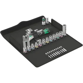 Wera Bicycle Set 7, 3/8", Werkzeug-Set (schwarz/grün, 27-teilig, Speed-Knarre mit schwenkbarem Kopf)