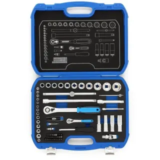 GEDORE Steckschlüssel-Satz 19 BMC 20, 1/4" + 1/2", Werkzeug-Set (schwarz/blau, 69-teilig, mit 2 Umschalt-Knarren)