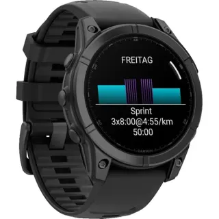 Garmin fēnix E - 47mm, AMOLED, Smartwatch (Schwarz/Schiefergrau, Silikon-Armband, Edelstahl)