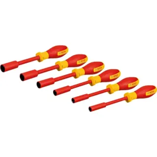 Bosch Professional VDE Steckschlüssel-Set Professional, Sechskant 7-14mm (rot/gelb, 6-teilig, in L-BOXX-Halbeinlage)