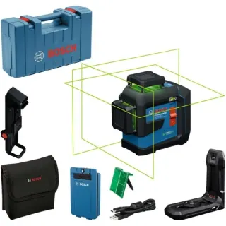 Bosch Professional Linienlaser GLL 80-33 G Professional (blau/schwarz, Li-Ion-Akku 3,0Ah, grüne Laserlinien, inkl. Universalhalter LB 10, Deckenklemme DK 20)