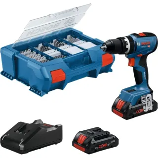 Bosch Professional Akku-Schlagbohrschrauber GSB 18V-65 Professional, 18Volt (blau, 2x Li-Ion Akku 4,0Ah, 82-teiliges Zubehör-Set in L-Case)