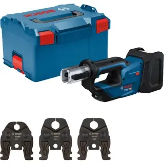 Bosch Professional Akku-Presswerkzeug GPT 18V-19 Professional solo, 18Volt, Kit M, Pressmaschine (blau, ohne Akku und Ladegerät, 3 Pressbacken Compact M, in L-BOXX)