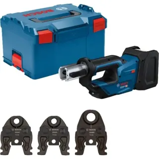 Bosch Professional Akku-Presswerkzeug GPT 18V-19 Professional solo, 18Volt, Kit TH, Pressmaschine (blau, ohne Akku und Ladegerät, 3 Pressbacken Compact TH, in L-BOXX)