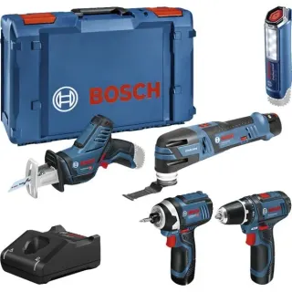 Bosch Professional Werkzeug-Set 12Volt 5-teilig, GOP + GSR + GDR + GSA + GLI (blau, 3x Li-Ionen Akku 2,0Ah)