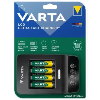 VARTA LCD Ultra Fast Charger+, Ladegerät (inkl. 4x Mignon, AA, 2100 mAh)