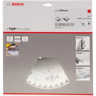 Bosch Professional Kreissägeblatt Best for Wood, Ø 250mm, 40Z (Bohrung 30mm, für Tischkreissägen)