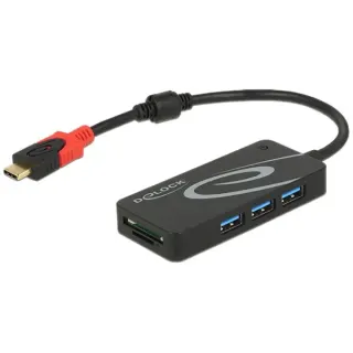 DeLOCK USB-C Hub, USB-Hub (schwarz, USB 3.0, SD, microSD)