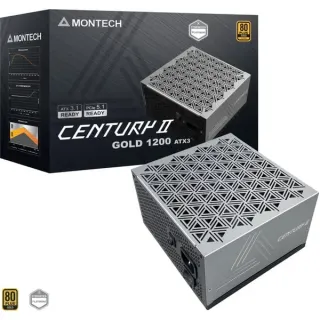 Montech CENTURY II 1200, PC-Netzteil (silber, 1x 12-Pin High Power GPU, 6x PCIe, Kabelmanagement, 1200 Watt)