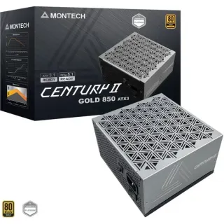 Montech CENTURY II 850, PC-Netzteil (silber, 1x 12-Pin High Power GPU, 4x PCIe, Kabelmanagement, 850 Watt)
