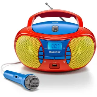 Karcher RR 5026, Radio (rot/mehrfarbig, Tragbarer CD-Player mi UKW-Radio und Mikrofon für Kinder)