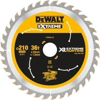 DEWALT Kreissägeblatt XR EXTREME RUNTIME DT99566, Ø 210mm, 36Z (Bohrung 30mm, für Akku-Tischsägen)