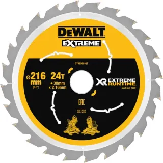 DEWALT Kreissägeblatt XR EXTREME RUNTIME DT99568, Ø 216mm, 24Z (Bohrung 30mm, für Akku-Paneelsägen)
