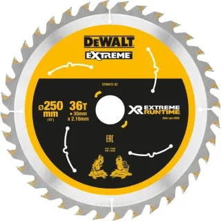 DEWALT Kreissägeblatt XR EXTREME RUNTIME DT99572, Ø 250mm, 36Z (Bohrung 30mm, für Akku-Paneelsägen)