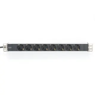 Digitus 19" Steckdosenleiste mit Aluminiumprofil, 8-fach, 1HE (schwarz/aluminium, 2 Meter Kabel)