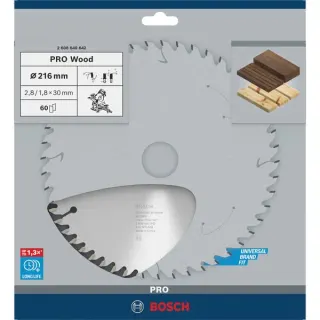 Bosch Professional PRO Wood Kreissägeblatt, Ø 216mm, 60Z (Bohrung 30mm, für Kapp- & Gehrungssägen)