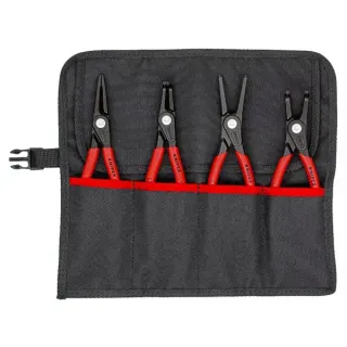 KNIPEX Sicherungsringzangen-Set Ø 19 - 60mm, 4-teilig (rot, 2x gerade Spitzen, 2x 90° Spitzen, in Rolltasche)