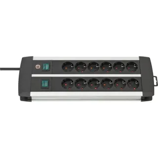 Brennenstuhl Premium-Alu-Line Steckdosenleiste 12-fach Duo (schwarz/silber, 3 Meter, mit 2 Sicherheitsschaltern)