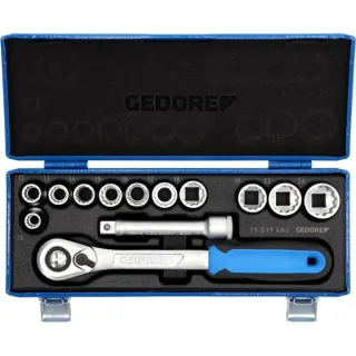 GEDORE Steckschlüssel-Satz 1/2", 13-teilig, Werkzeug-Set (mit Hebel-Umschaltknarre)