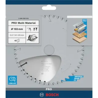 Bosch Professional PRO Multi Material Kreissägeblatt, Ø 165mm, 42Z (Bohrung 30mm, für Handkreissägen)