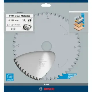 Bosch Professional PRO Multi Material Kreissägeblatt, Ø 230mm, 64Z (Bohrung 30mm, für Handkreissägen)
