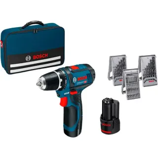Bosch Professional Akku-Bohrschrauber GSR 12V-15 Professional, 12Volt (blau/schwarz, 1x Li-Ionen Akku 2,0Ah, 1x Li-Ionen Akku 4,0Ah, Bits & Bohrer)