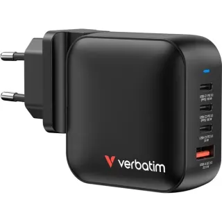 Verbatim Mini-GaN-Ladegerät 100W 4-Port, 1x USB-A , 3x USB-C (schwarz, PD 3.0, QC 3.0)
