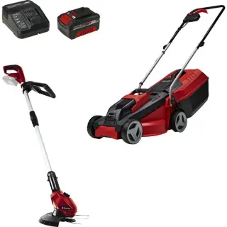 EINHELL Power X-Change Akku-Rasenmäher-Set GE-CM 18/30 + Rasentrimmer GE-CT 18 (rot/schwarz, Li-Ionen Akku 4,0Ah)